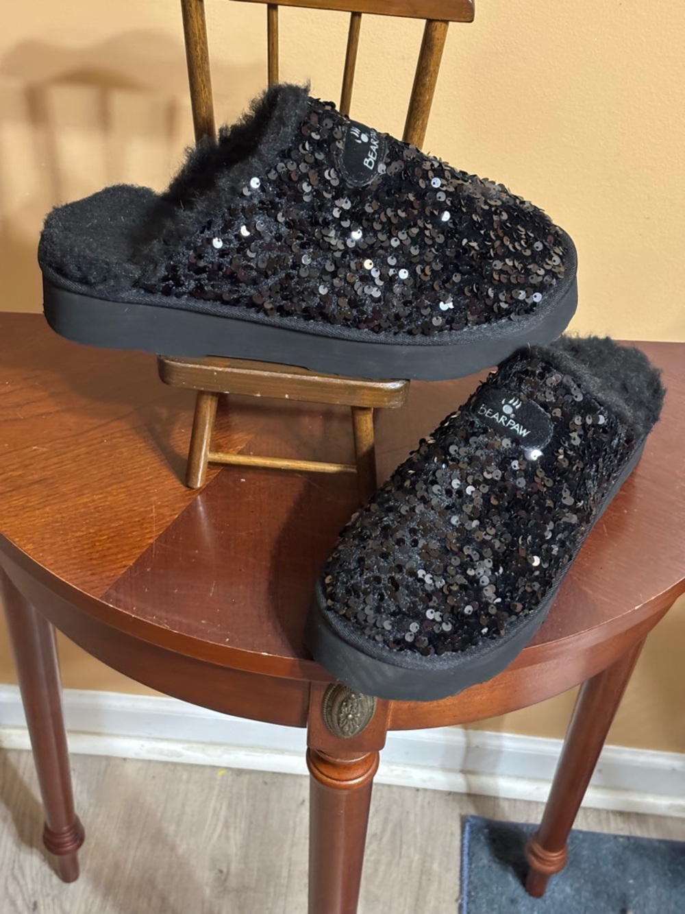 BearPaw Black Sequin Cozy Slide Slippers